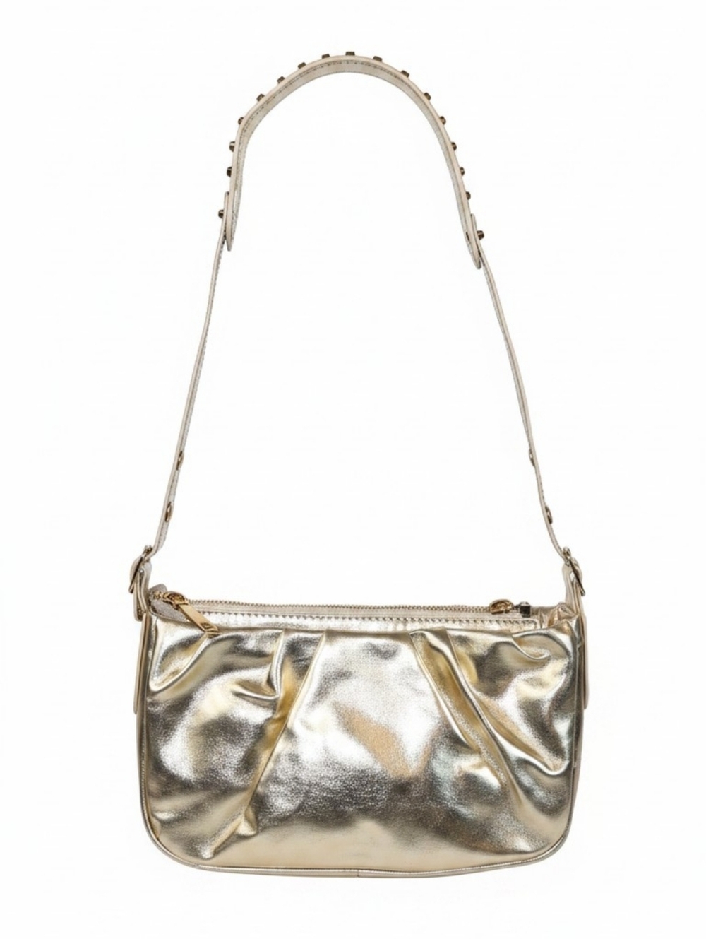 Nwt OLIVIA MILLER Metallic Gold Women's Shoulder Bag with Stud Detail - Picture 3 of 9